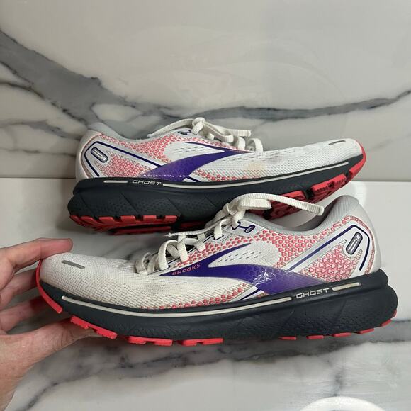Brooks Women's White Purple Coral Ghost 14 Sneakers Running Shoes Sz 8.5 Athlete - Picture 7 of 8
